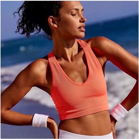 BUNDLE Free People FP Movement Free Throw Crop Tank top ribbed sports bra peach - Picture 2 of 12